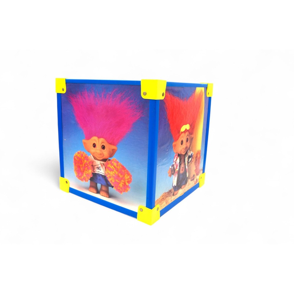 Vtg 1992 Ace Novelty Treasure Trolls Wooden Box Toy‎ Chest Storage Cube 90s